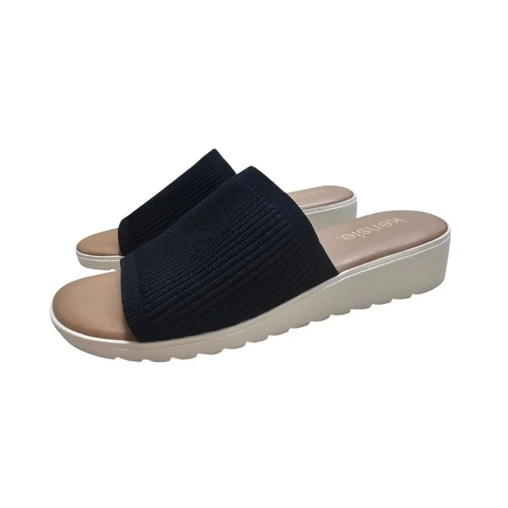 Kensie Ellie Knit Slip-On Wedge Sandal Black 6